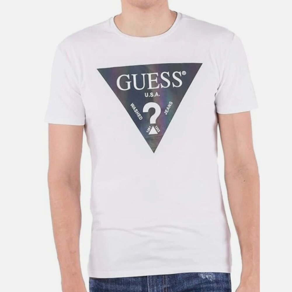 GUESS Mens Crewneck Short Sleeve Color Shades T-Shirt True White Size XXL
